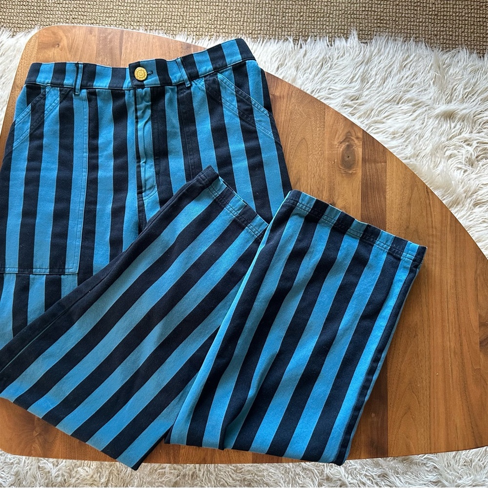 Big Bud Press Teal Blue and Black Striped Straight Leg Pants